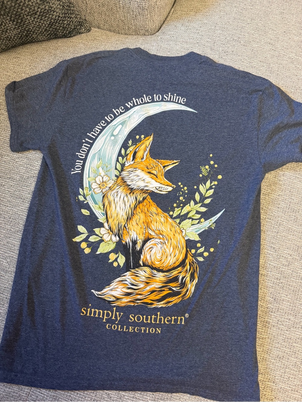 Simply Southern Navy Tee with Orange Fox and Pale Blue Moon